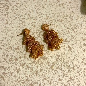 Long gold jhumki earings